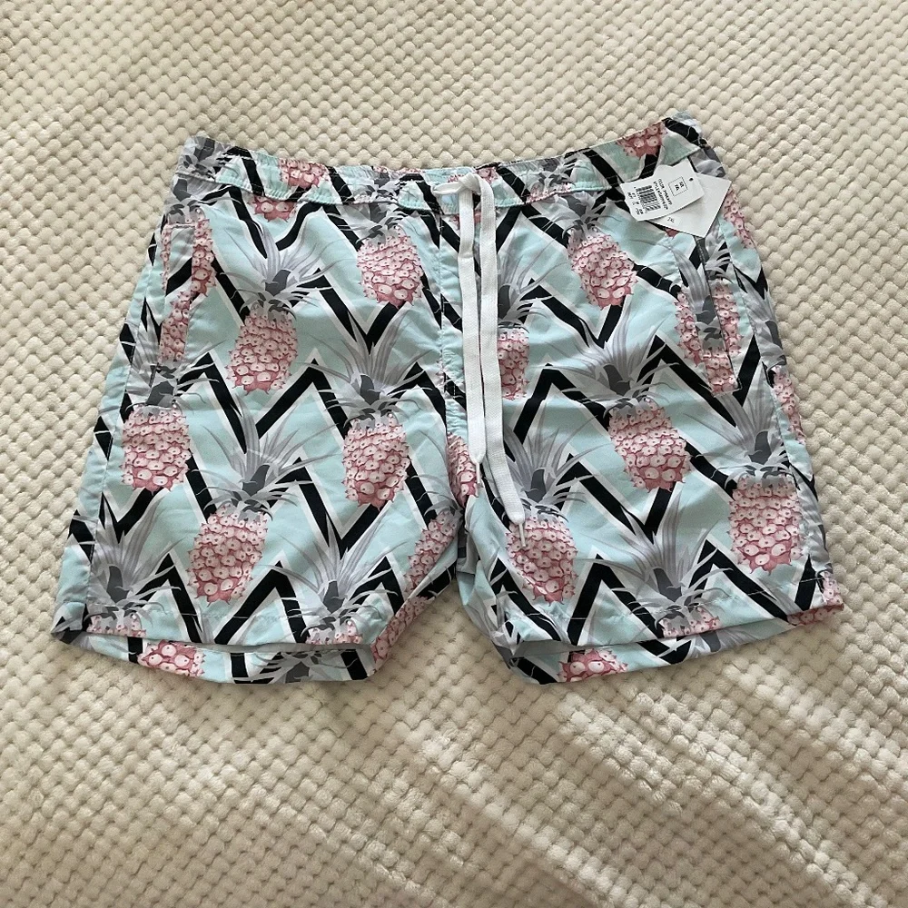 Hawaii Five-O Davin‎ Swim Shorts - Teal with Pink Pineapples - Size 2X